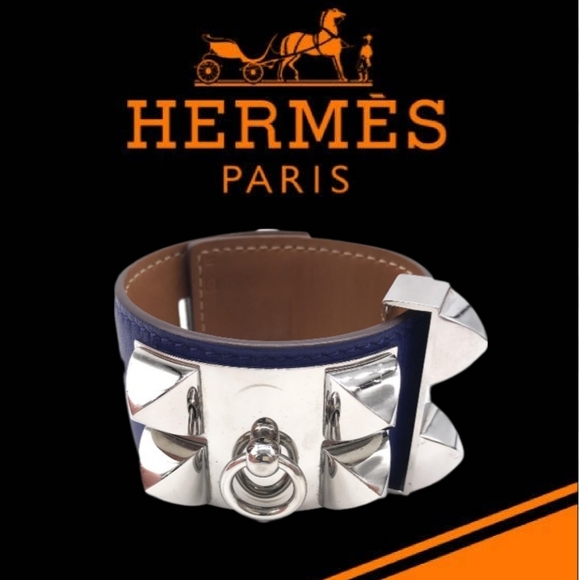 HERMÈS Authentic Collier De Chien 24 Bracelet Discontinued Color: Blue In Box - Picture 2 of 16